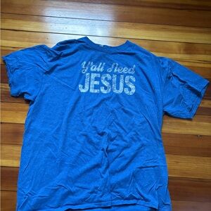 EUC- Blue Graphic  T-Shirt “Ya’ll need Jesus”